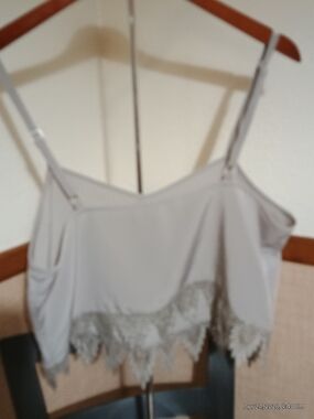 BCBGeneration Light Gray Spaghetti Strap Top with Lace Hem
